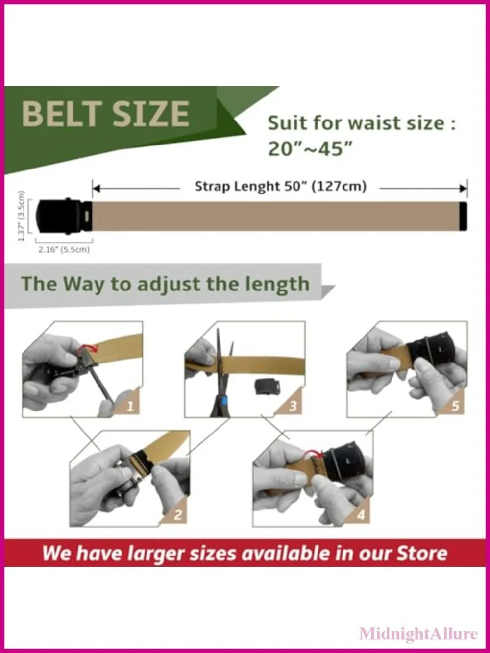 Canvas Web Belt Military Golf Belt with Black Buckle Waist Up to 45